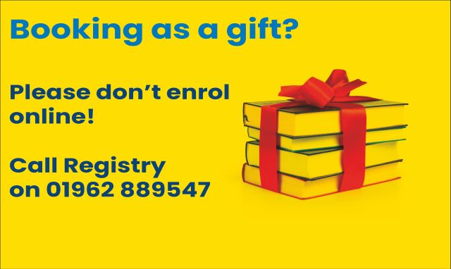 Booking as a gift? Call Registry on 01962 88947